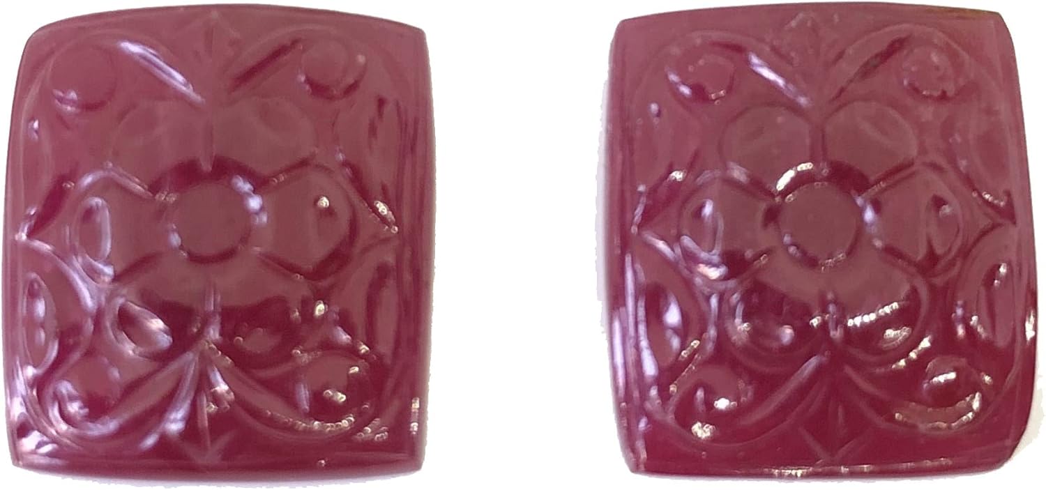 62.82 Ct Pair Ruby Flower Design Hand Carved Cushion Shape Size 19x17x7 mm Loose Gemstone For Making Ruby Earring Jewelry