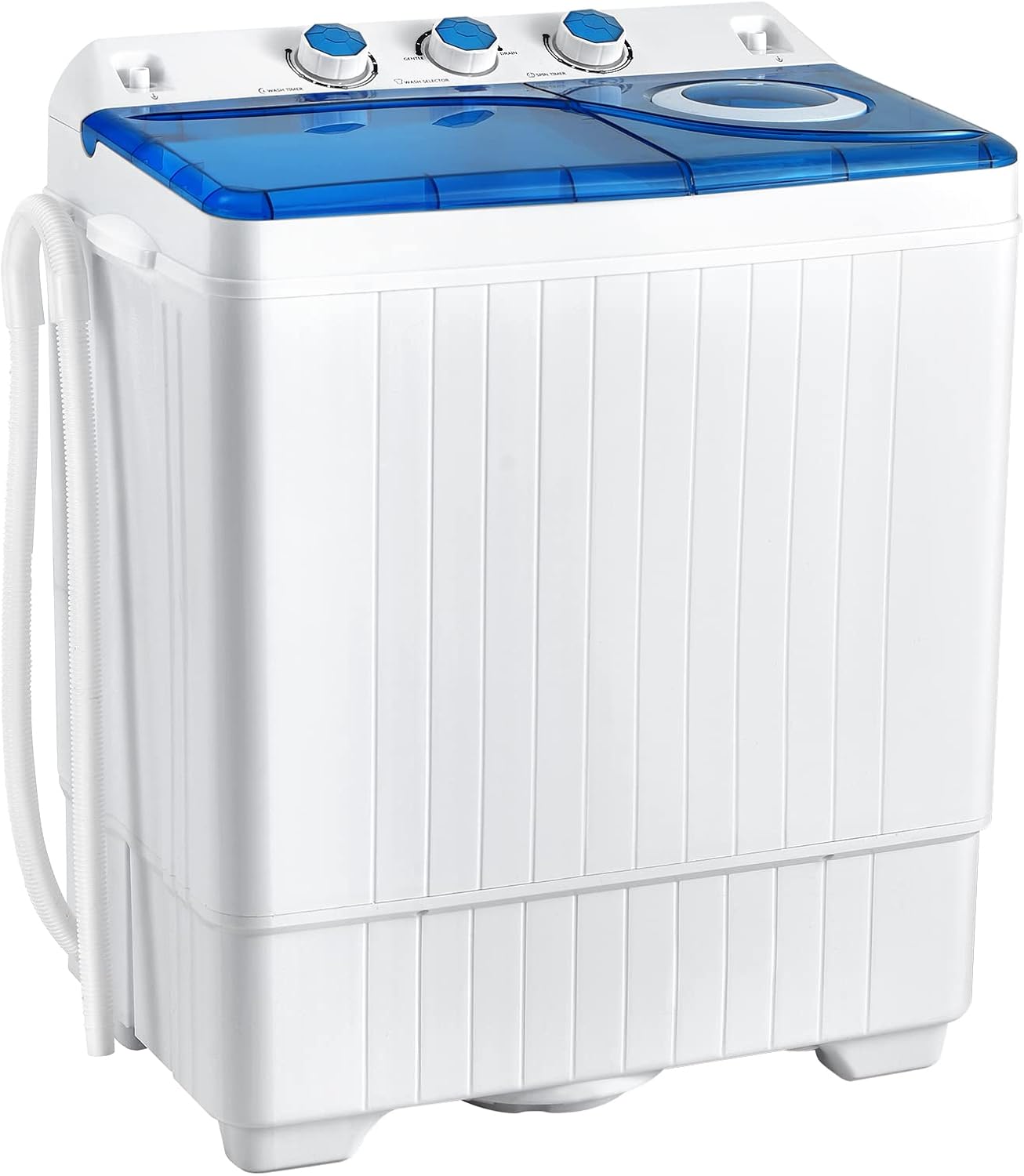 COSTWAY Portable Washing Machine, Twin Tub 26lbs Capacity Laundry Washer, 18lbs Washer and 8lbs Spinner Combo with Timer Knobs, Built-in Drain Pump, Compact Washer for Home Dorm Apartment, Blue+White
