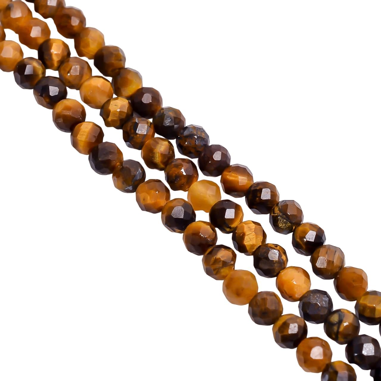 Natural Tiger Eye Gemstone Round Faceted Beads 3X3 mm 50 Strand 13