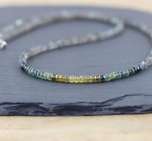 JEWELZ ombre sapphire & labradorite beaded necklace. blue, green, yellow gemstone choker. long layering necklace. sterling silver. rose gold filledfilled filled 3.5 to 4mm 16