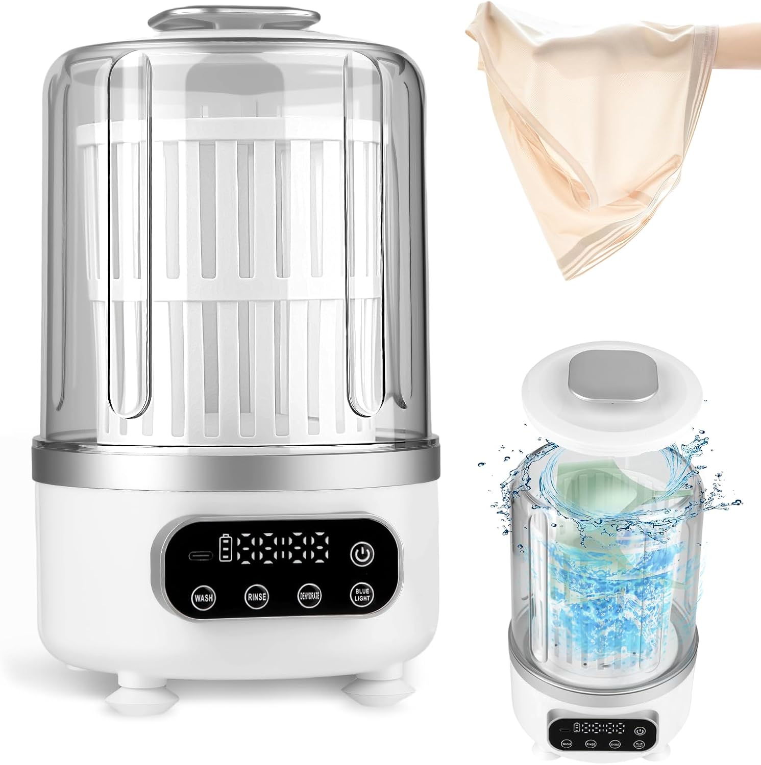 3L Portable Washing Machine,3 In 1 Portable Washer-Dryer Combo, Home Mini Underwear-Specific Washing Machine，3 Modes 3000mAh Laundry Machine for apartments, dormitories, travel, and hotels (White)