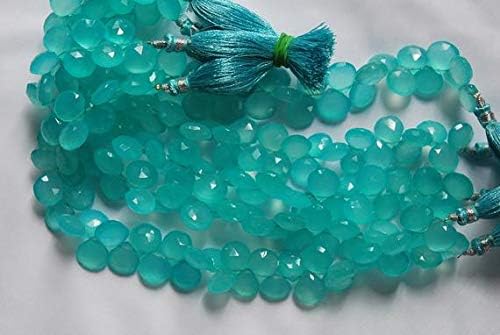 8 Inches, AAA Aqua Chalceny Faceted Heart Briolettes 10-11mm Code-HIGH-65695