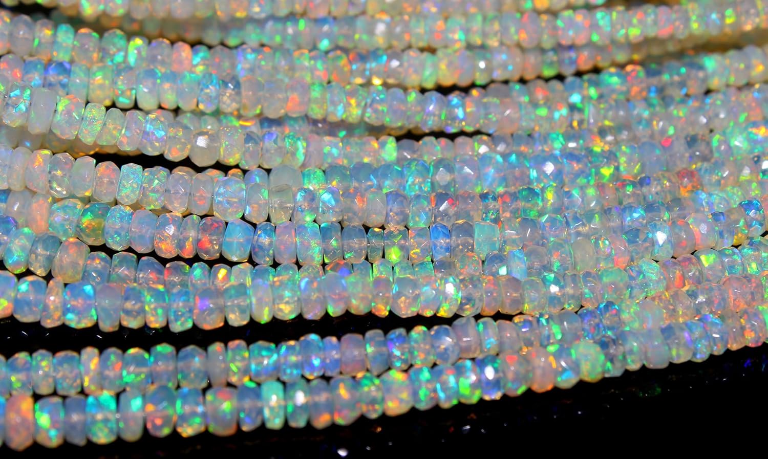 Natural Ethiopian Opal Rondelle Beads, Rainbow Fire Faceted, 4-5mm, 16 Inch Strand, Iridescent Gemstone