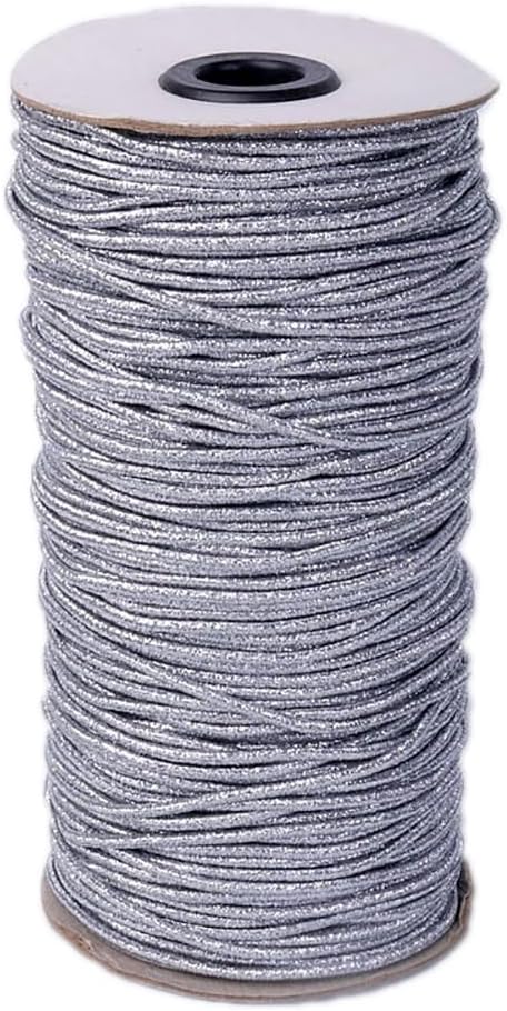 Beading String, Metallic Elastic Cords Stretch Cord Elastic Beading Cord Stretchy String Nylon Thread Rope for Bracelets, Necklace, Jewelry Making and Crafts(Light Silver 130m)