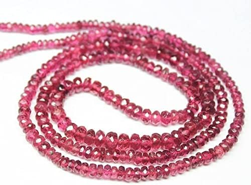 BEADS GEMSTONE Rubellite Pink Tourmaline Rondelle Faceted Gemstone Craft Beads Strand 11 Inch Long 2mm 5mm Code-HIGH-21154