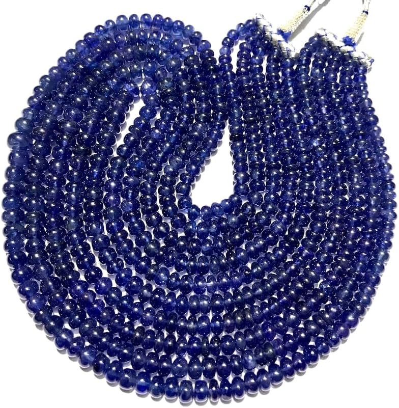 Natural Blue Sapphire roundelle Smooth Beads 5.5-7 MM 18 inch Long String Jewelry Making Gemstone Beads for Necklace Bracelet