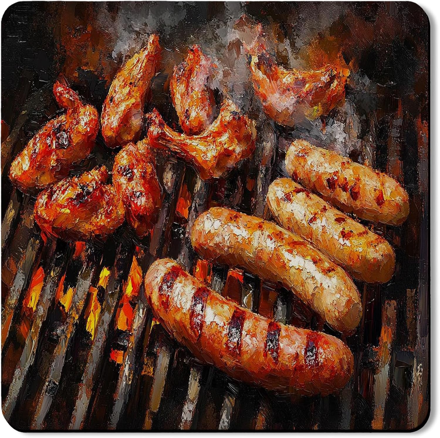 Barbecue Washer Dryer Top Protector Mat, Rustic Grill Pattern Laundry Machine Dust Cover, Summer Cooking Rubber Anti-slip Waterproof Washer And Dryer Mats for Laundry Room 24x24 Inch