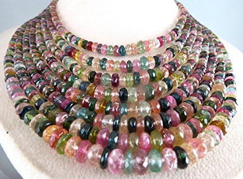 8 Line Natural Multi Colour TOURMALINE FACETTED Round BEADS Necklace 17 INCHES 7.5 MM TO 3.5MM