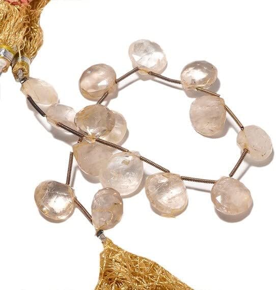 Golden Rutilated Quartz Heart Briolette Beads, Gold Rutile Quartz Briolette Beads, 13mm to 14mm 8
