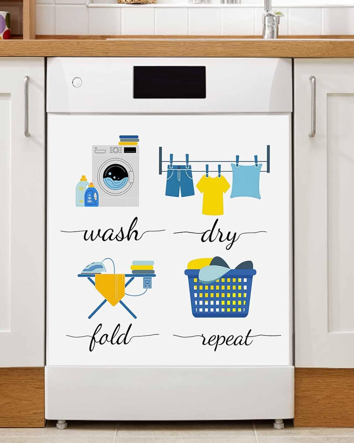 Modern Minimalist Dishwasher Magnet Cover, Decorative Magnet Sticker for Home Kitcen Appliance, Cartoon Laundry Room Washing Machine Dishwasher Covers Refrigerator Magnets Panel 23