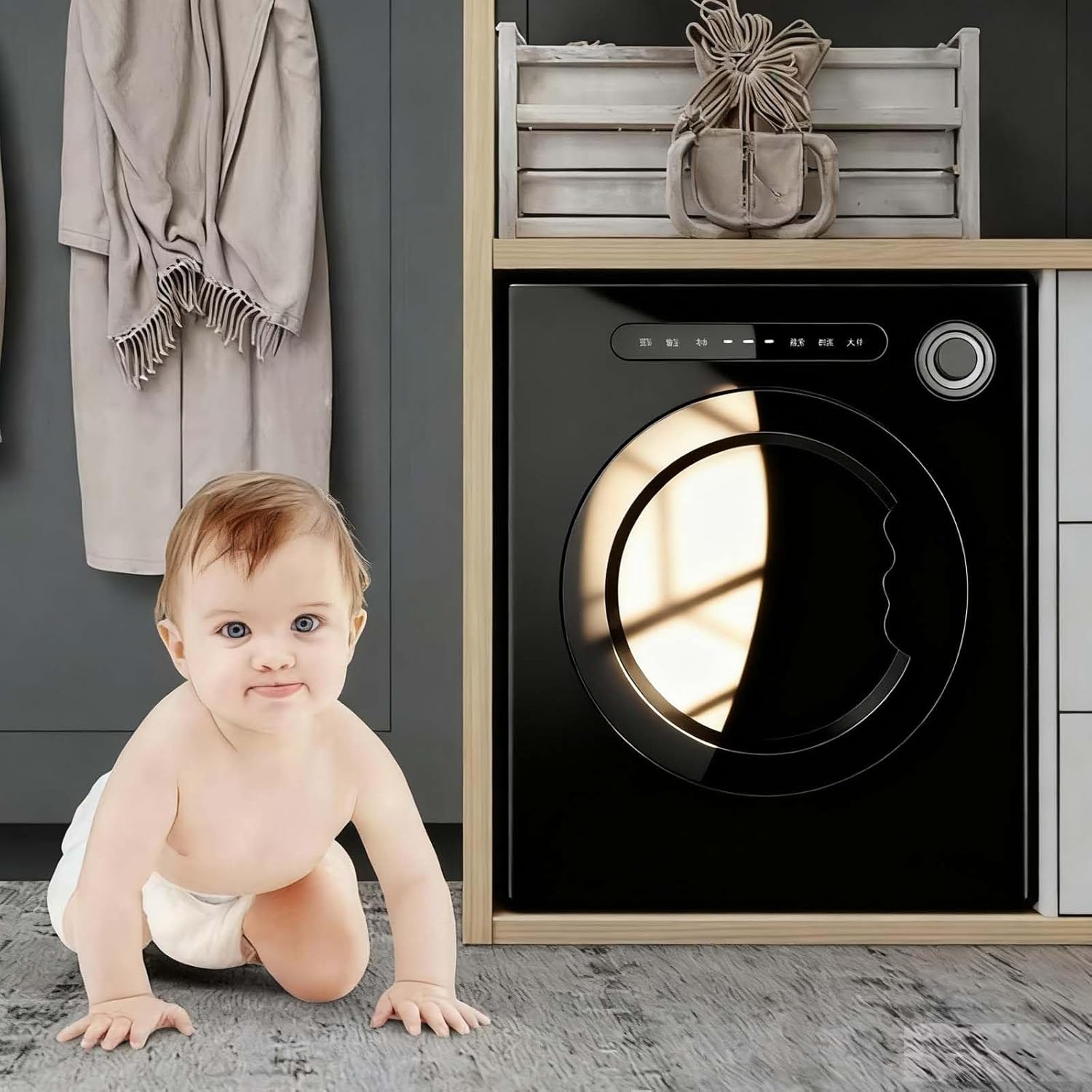 800W Electric Tumble Dryer,With Triple Lint Filter/Stainless Steel Inner Cylinder/Forward And Reverse Anti-Entanglement/Hidden Door Handle Black