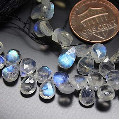 Blue Fire Rainbow Moonstone Faceted Pear Drop Gemstone Craft Loose Beads Strand 8 Inch Long 7mm Code-HIGH-25845