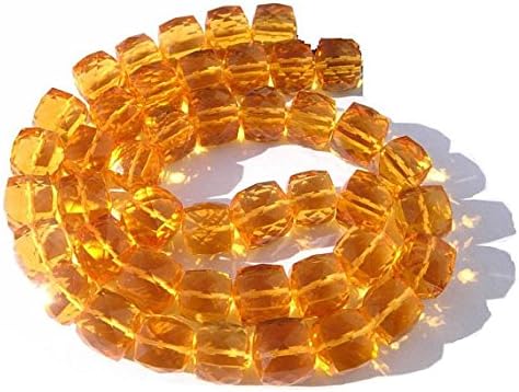 13 inch natural beads strand of 7.5-8mm faceted cube madeira quartz gemstone briolletes beads for DIY jewelry - necklace, bracelet, earring, ring.