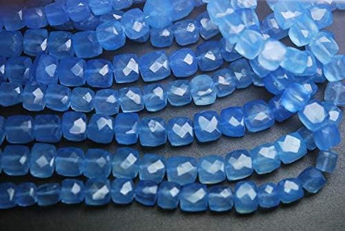 14 Inch Strand,Superb-Finest Quality Sky Blue Chalceny Micro Faceted 3D Cube Shape Briolettes,7mm Approx Code-HIGH-57180