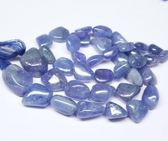 BEADS GEMSTONE Blue Tanzanite Smooth Tumble Nugget Gemstone Loose Craft Beads Strand 10 Inch Long 18mm 10mm Code-HIGH-21137