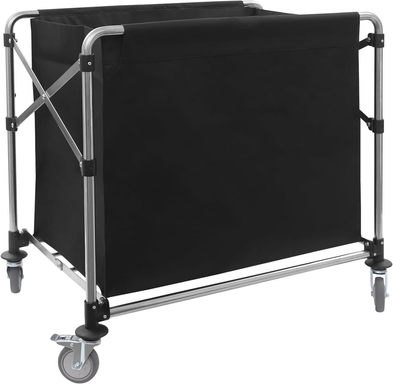 OUKANING Commercial Laundry Cart with Wheels, 220 lbs Industrial Collapsible Laundry Basket Trucks, Stainless Steel Oxford Cloth Rolling Laundry Hamper for Home School Hotel (Black)