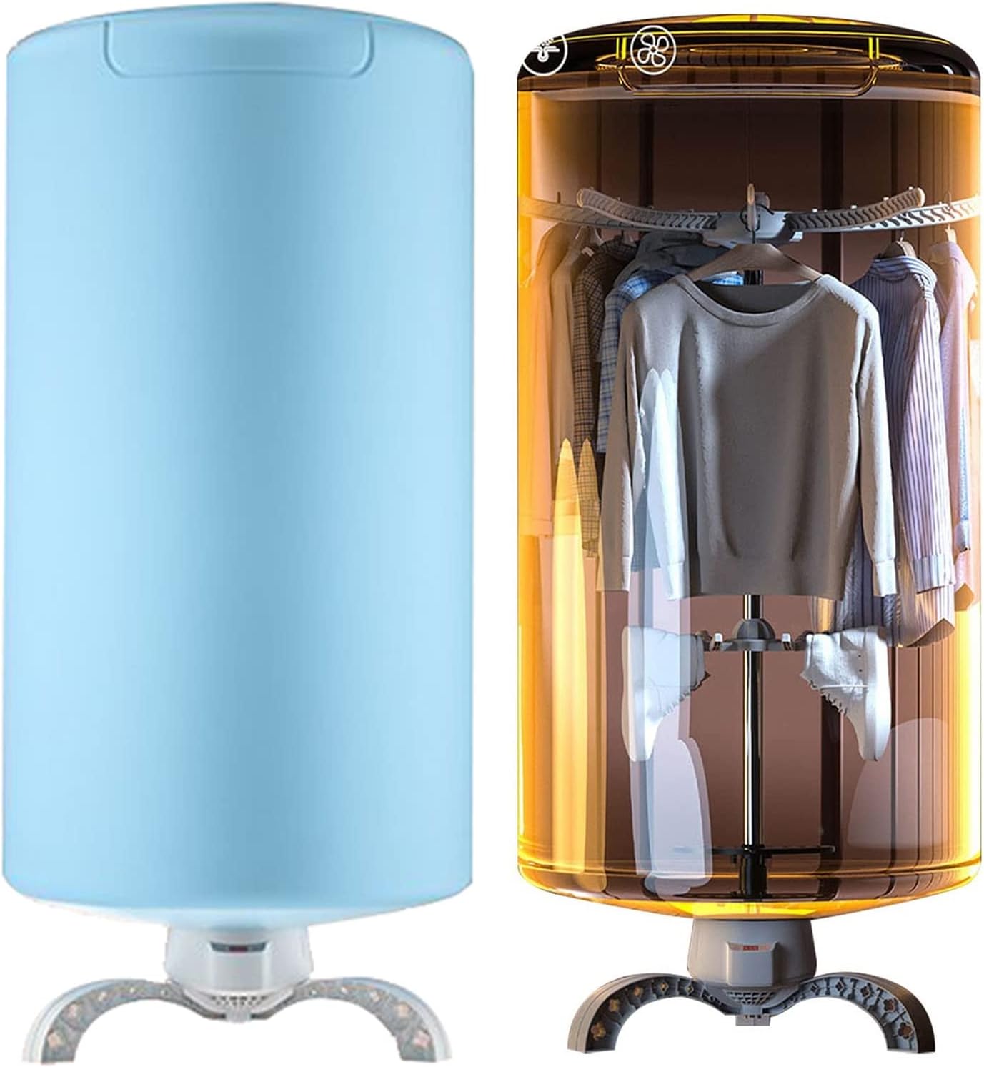 Round Electric Drying Rack, 900W Double Layer Dryer, 0-240 Minutes Timer, 360 ° Cycle Warm Air, No Harm to Clothes Waterproof Cover (Color : Blue)
