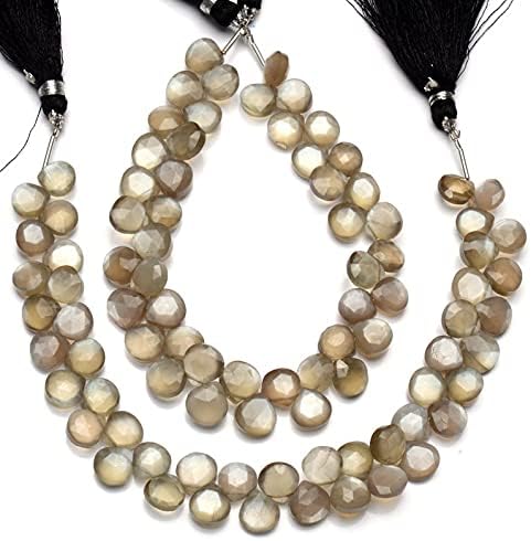 8 inch Strand of Natural African Gray Moonstone 6x6mm Heart Faceted briolette Beads for DIY Jewelry Making. |BRIO_00059