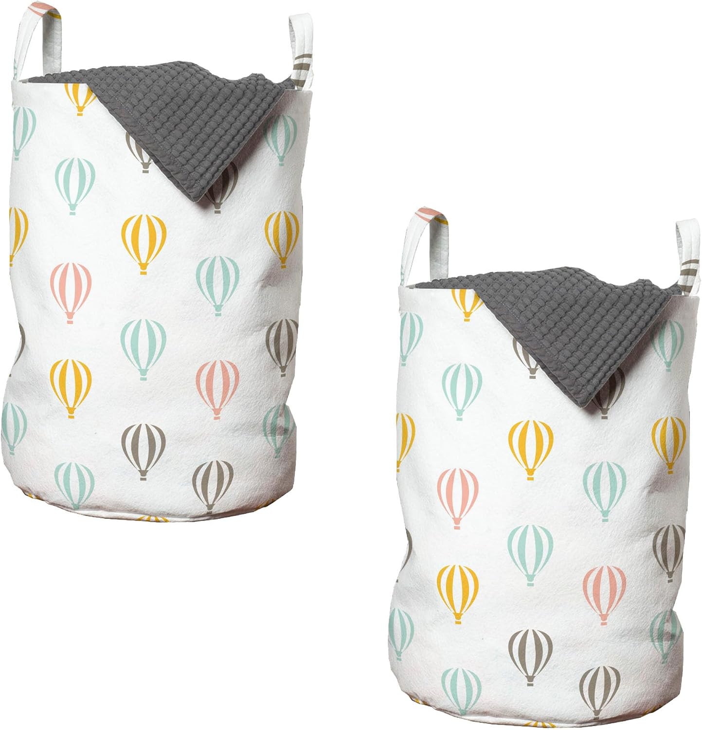Ambesonne Adventure Cartoon Laundry Bag Pack of 2, Minimalist Hot Air Balloons Repeating Pattern, Hamper Basket with Handles Drawstring Closure, 13