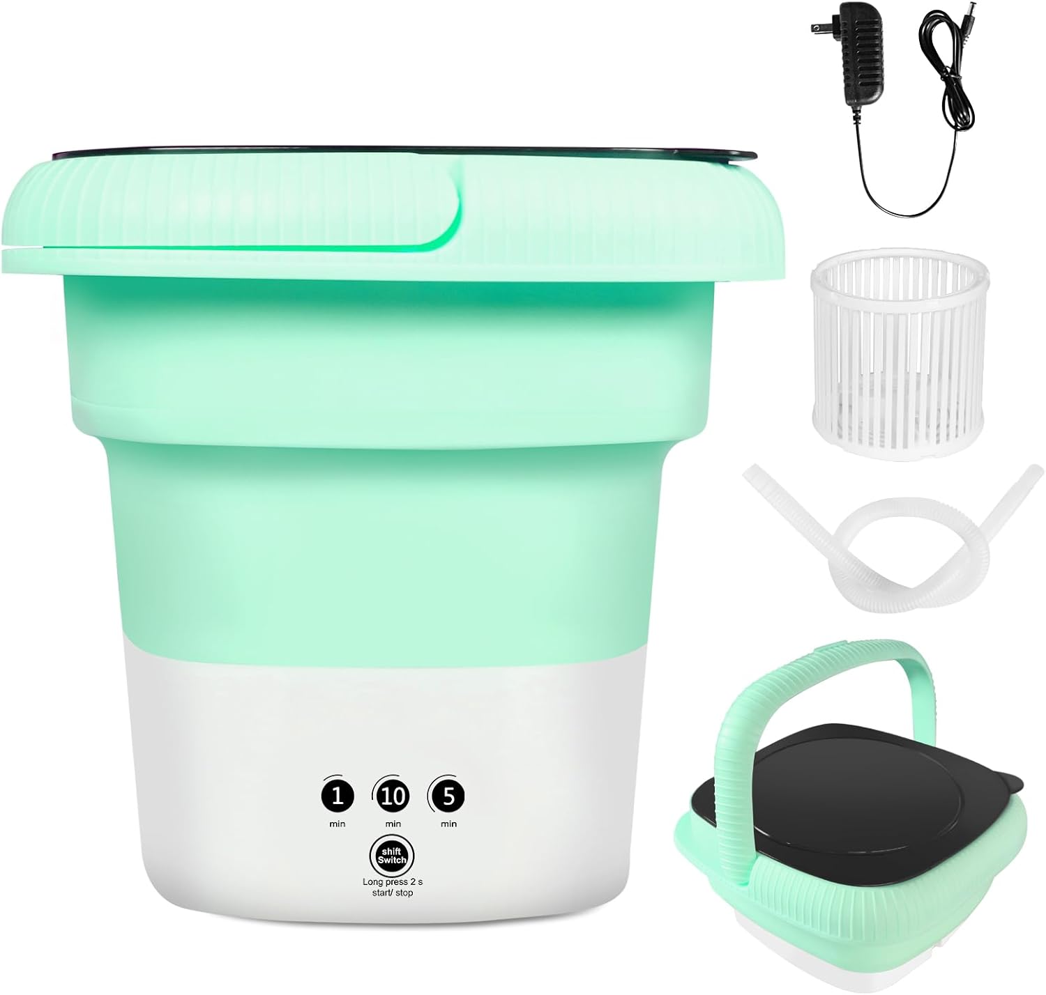 Portable Washing Machine,6.5L Folding Washing Machine,Mini Washer,Small Portable Washer Easy to Carry,Suitable for Apartments, Dormitories, Camping, RV, Travel Laundry,Hotels (Green)