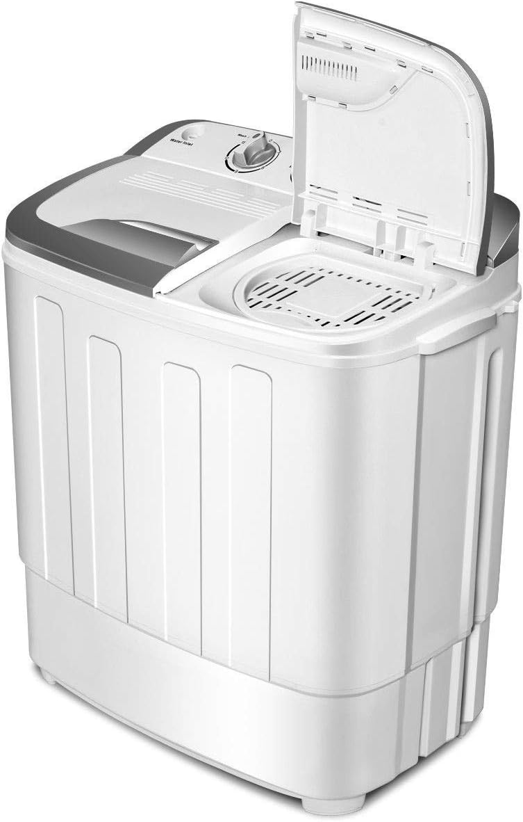 Clothes Washing Machines,SAFEPLUS Compact Mini Twin Tub Versatile Washer Machine with 8 lbs Washing &5 lbs Spin Dryer Load Capacity Gravity Drain Pump and Drain Hose for Apartment