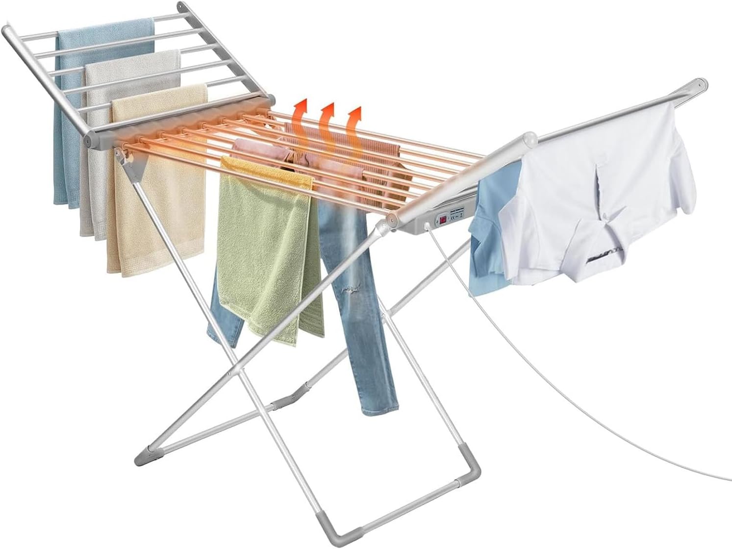 Electric Heated Clothes Airer Aluminium Drying Rack Folding Laundry Maiden Dryer Rack Clothes Horse Winged Compact Rack
