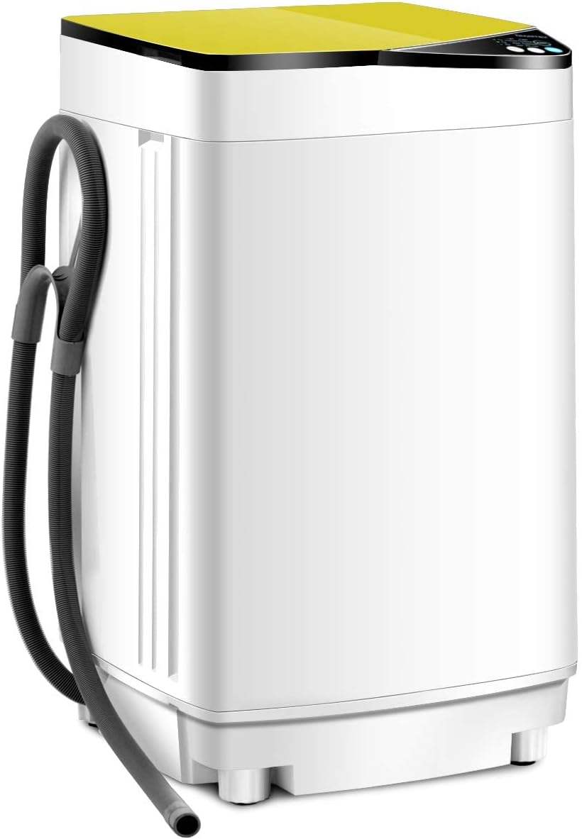 RELAX4LIFE Full-Automatic Compact Washing Machine with 6 Programs, 3 Water Levels, Imbalance Adjustment All-in-One Combination Washers & Dryers 7.7 lbs Portable Laundry Washer for Dorm, RV (Yellow)