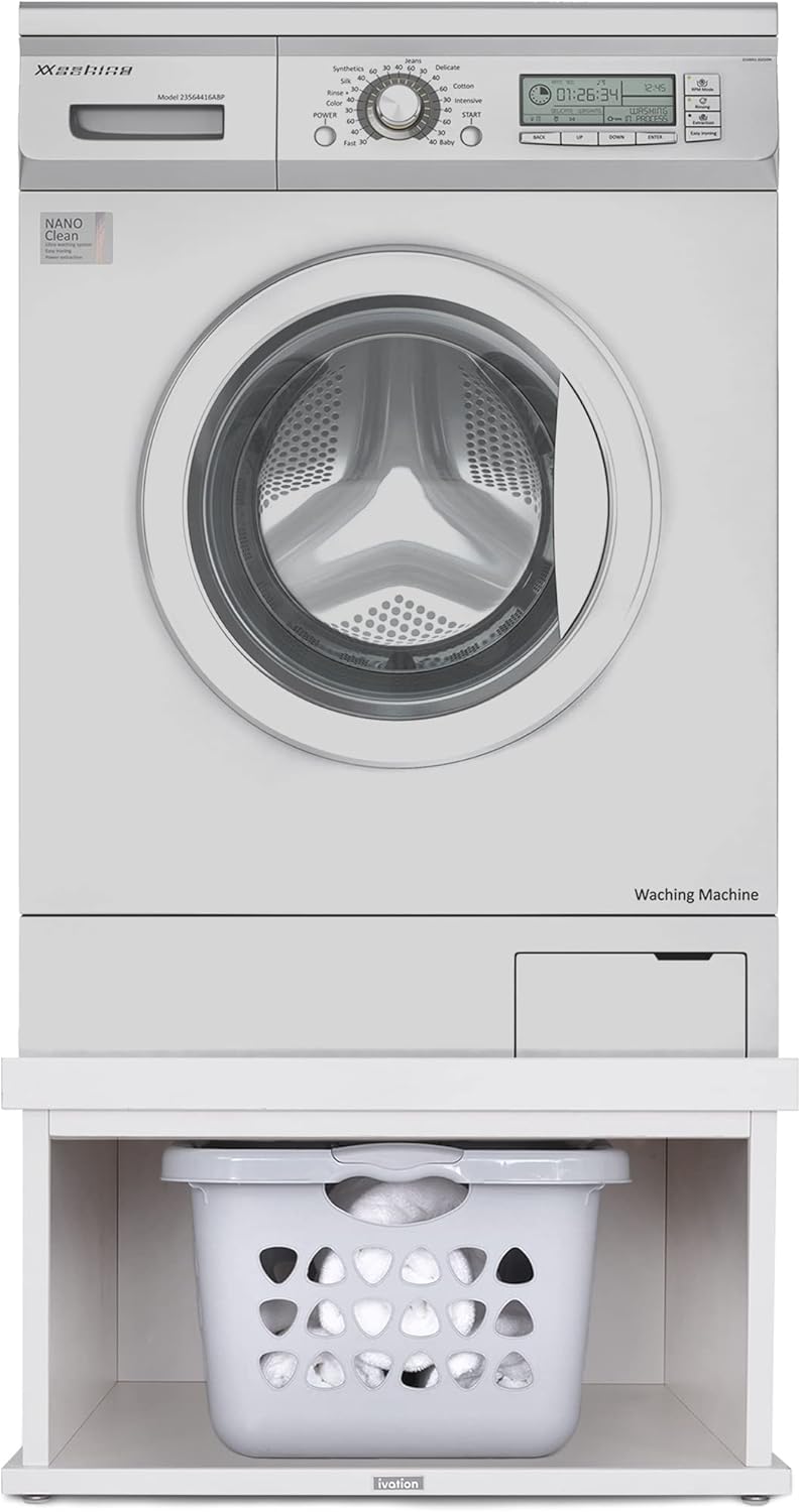 Ivation | Wooden Laundry Pedestal for Washer & Dryer, Made to Fit All Machines - Whirlpool, LG, GE, Samsung, and More, Made of Durable Solid Wood Material, 33.86” x 29.92”