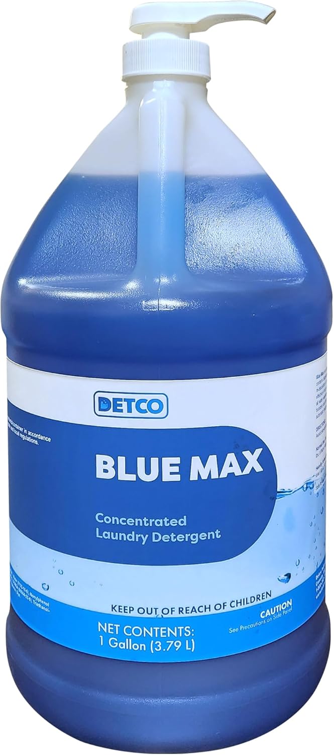 Blue Max Industrial-Strength Laundry Detergent Concentrate - Safely Clean 256 Loads Per Gallon, 1/2 Ounce Per Load, Heavy Duty Concentrated Commercial Formula, 1 Liquid Gallon Bottle, Pack of 1
