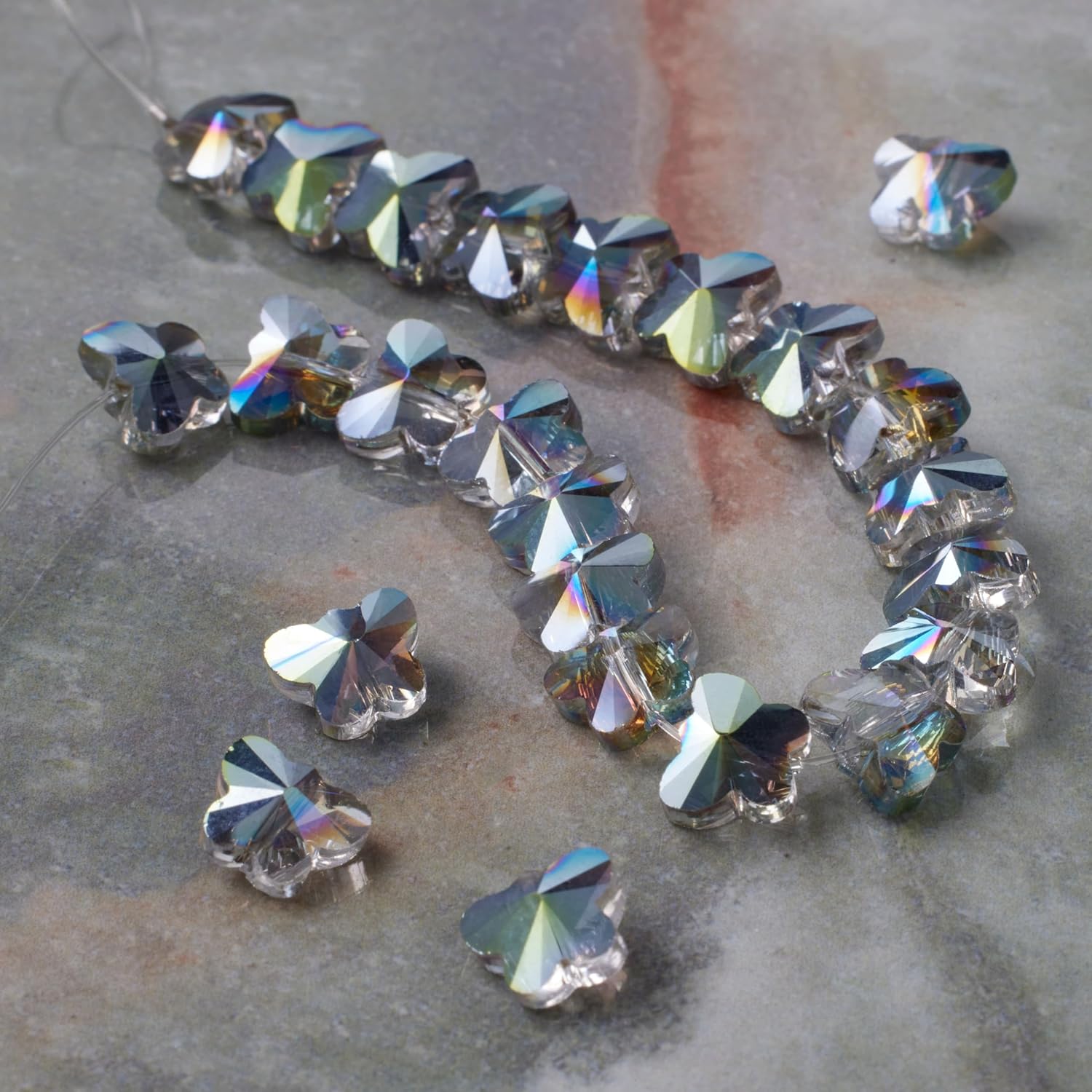 Bead Landing Multicolor Glass Butterfly Beads – 9mm Faceted Beads on 7