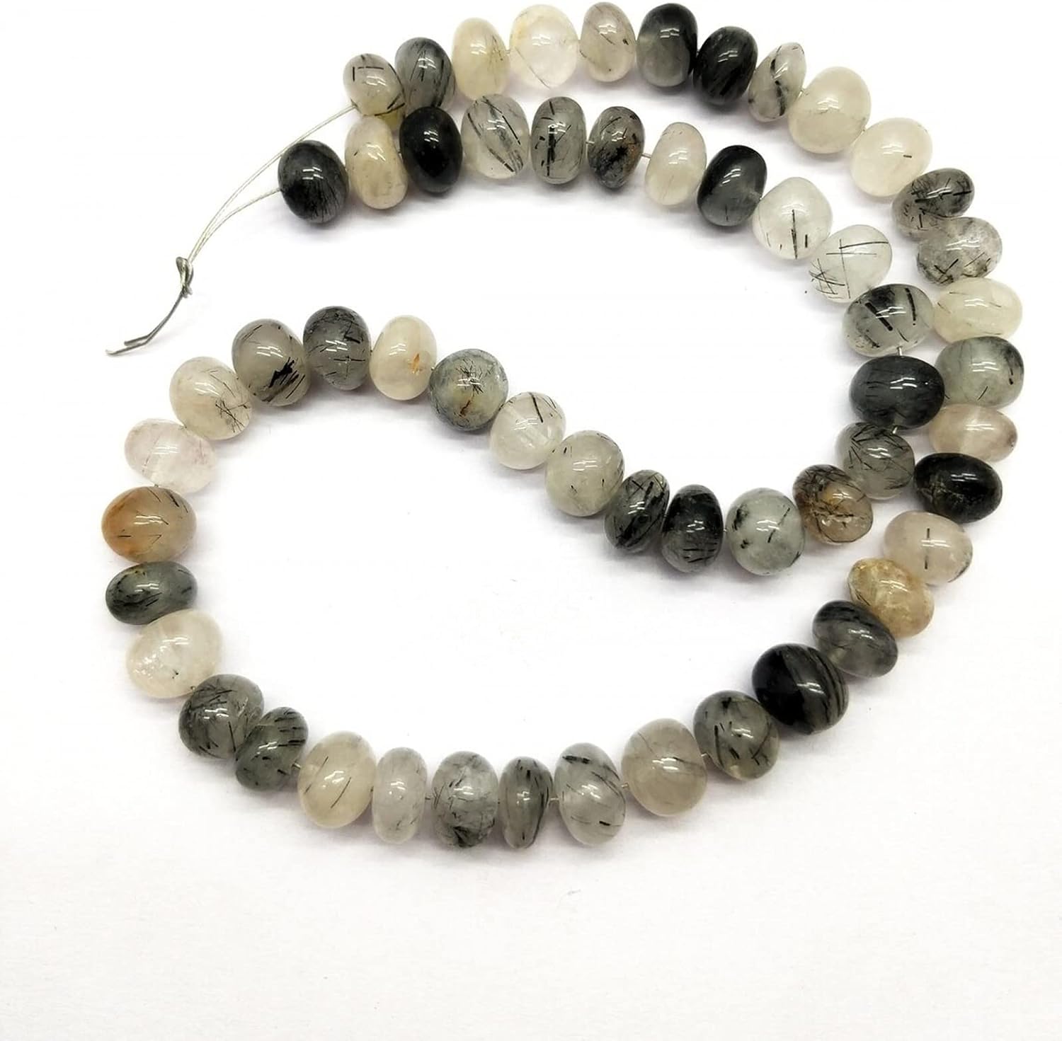 1 Strand Super Quality Natural Black Rutile Loose Beads 8-9 mm, Rondelle & Smooth 15 Inch Long for Wife, GF, Girls, Her. Exclusive by Beads_World CHIK-STNRDD-518