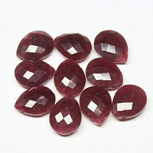 Natural Colour Enhanced Blood Red Ruby Faceted Checker Cut Pear Drop Gemstone Loose Bead Pairs 10pc 16x12mm Code-HIGH-21415