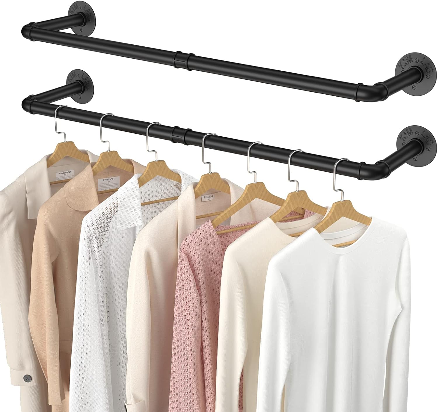 Elibbren 2 Pack Clothing Rack Wall Mount, Industrial Pipe Clothes Rack 38.4IN,Heavy Duty Iron Garment Rack Bar for Closet,Laundry Room, Multi Purpose Hanging Rod,Black