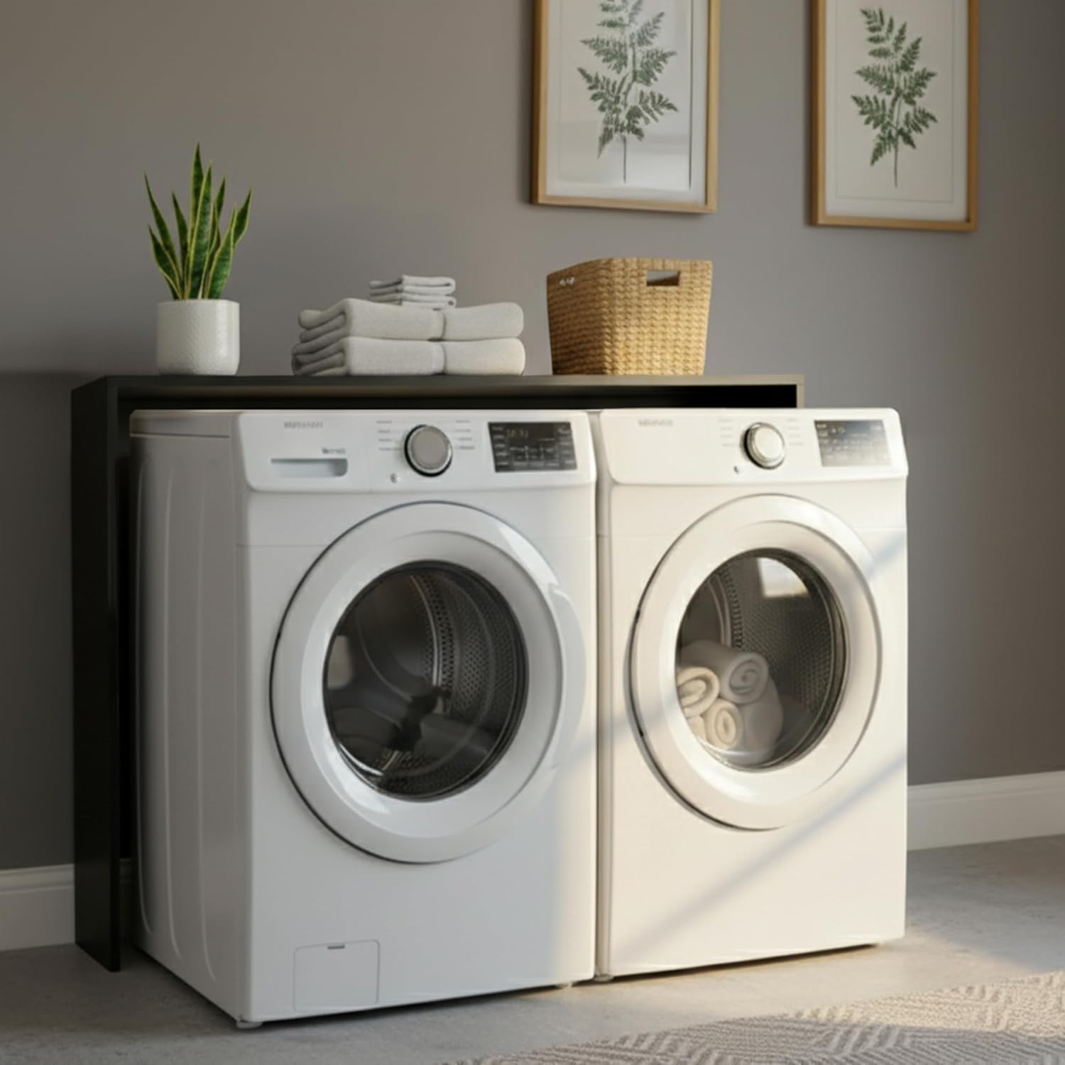 Over the Washer and Dryer Storage Shelf – Engineered Wood Laundry Room Organizer with Side Panels, Wall-Mounted Washer Dryer Utility Shelf Top Surface for Folding and Laundry Supplies