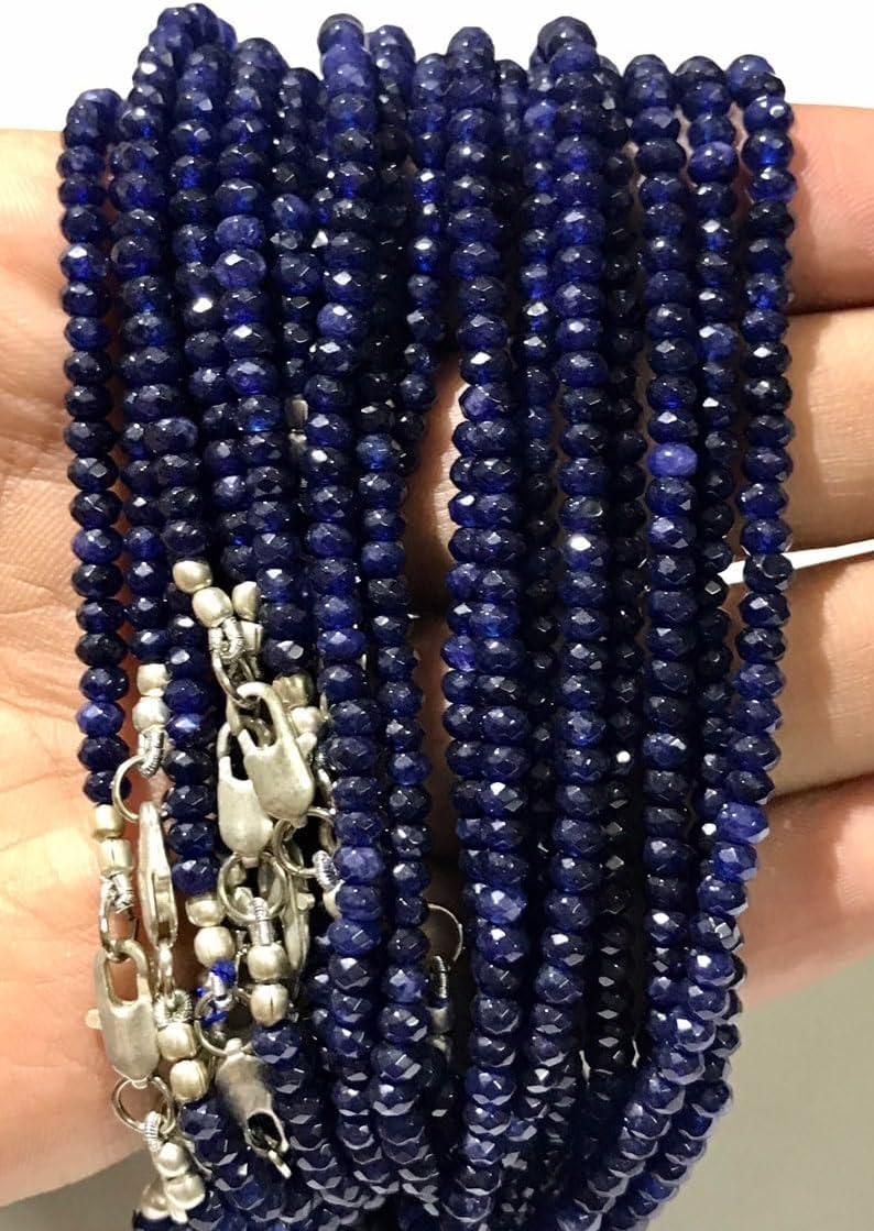 Natural Blue Corundum Round Faceted Beads 3.5 * 4mm 18 inch Long String Jewelry Making Gemstone Beads for Necklace Bracelet