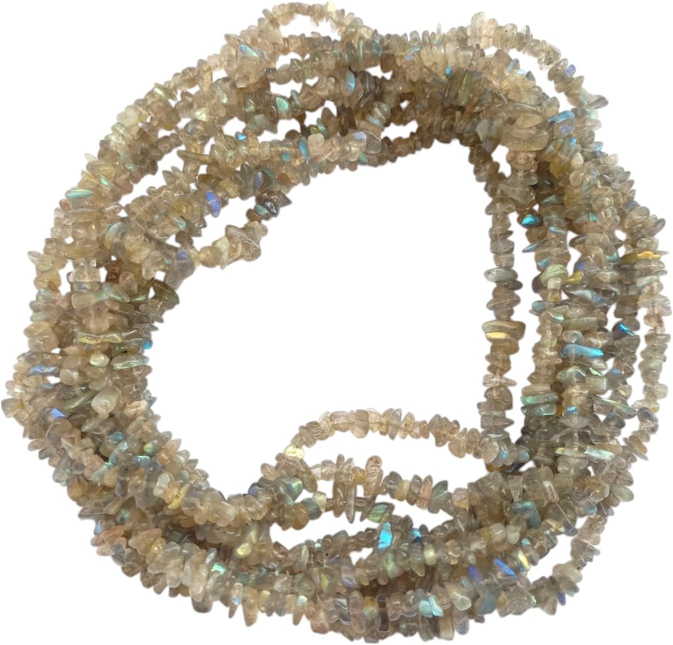 Natural Labradorite Chips Beads Strand 400 Ct, Free Form Gravel Uncut Pack of 5 Strand 100