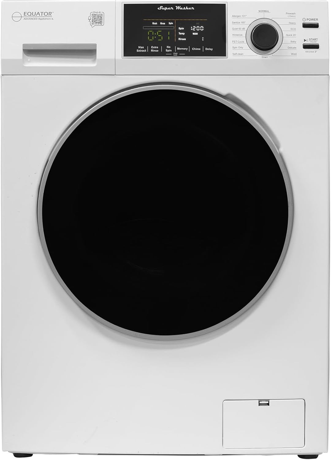 Equator Compact Washer 1.6cf/15lbs PET CYCLE 15 Programs 110V (White)