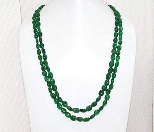 2 Lines Dyed Emerald Smooth Oval Shape Necklace, Dyed Emerald Smooth Oval Beads, Emerald Necklace, 6x8-9x13 mm