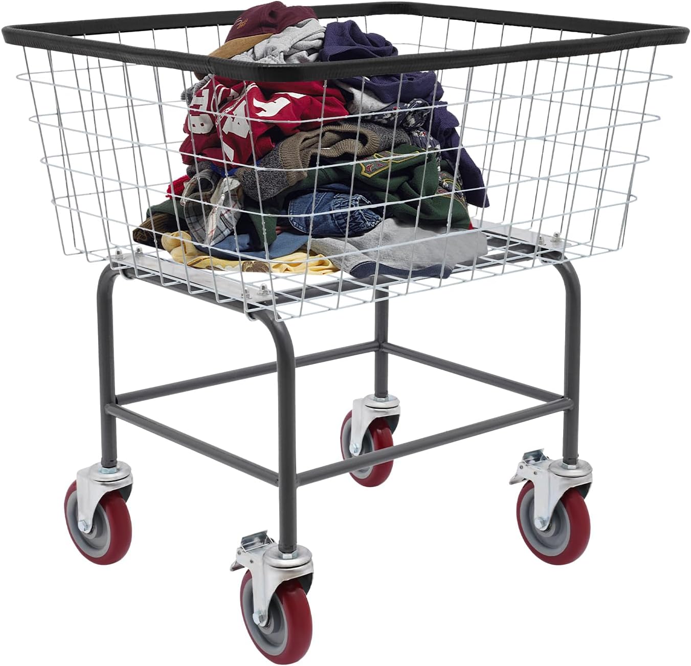 Wire Laundry Cart 1.83 Bushel, Heavy Duty Commercial Laundry Basket with Wheels, Industrial Bumper, Steel Frame with Galvanized Finish 20 * 15.7 * 26inch