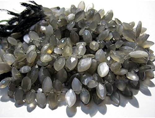 13 inch natural beads strand of 9x5mm faceted marquise gray moonstone gemstone beads for DIY jewelry - necklace, bracelet, earring, ring.