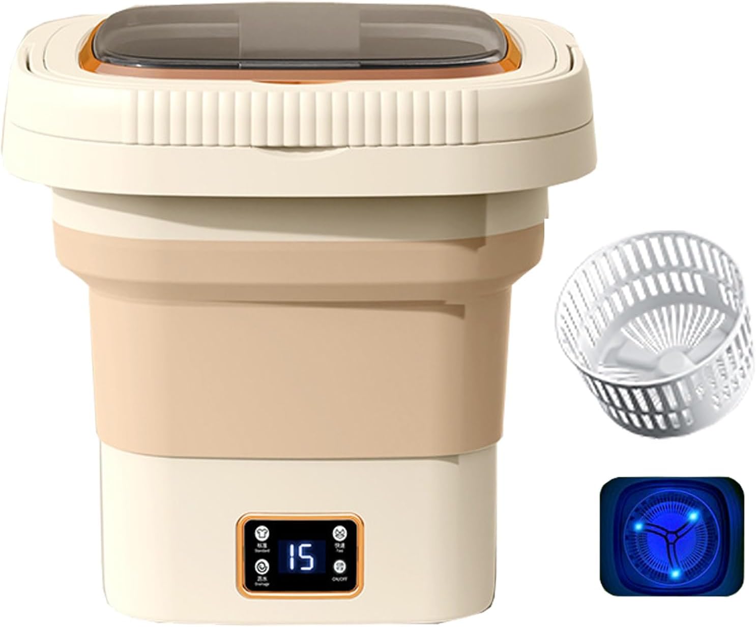 Portable Washing Machine, Mini Washer Foldable, Baby Washing Machine, Washing and Draining All in One, With Spin Cycle Basket, for Camping, Traveling, Apartments, Dorms, Rvs-110v ( Color : Beige , Siz