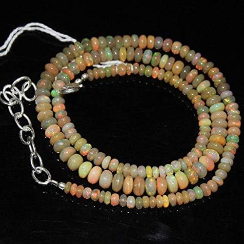 LOVEKUSH LKBEADS Ethiopian Welo Fire Opal Smooth Rondelle Micro Gemstone Craft Loose Beads Necklace 16 Inch Long 3mm 5mm 47.4ct #153 Code-HIGH-418