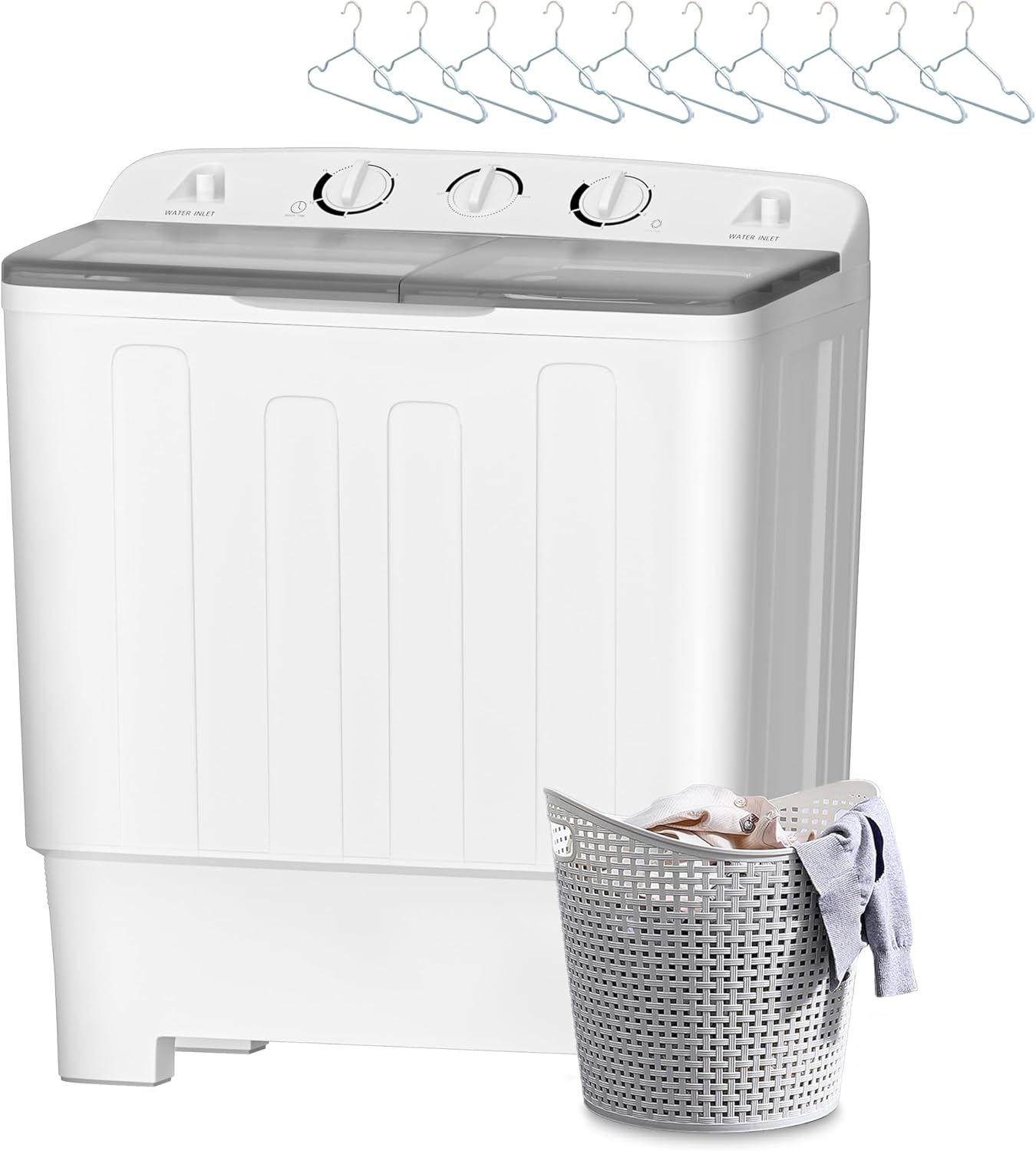 Sportpulse 17lbs Mini Twin Tub Portable Washing Machine, 10lbs Washer & 7lbs Spinner with Time Control for Apartments, Camping, RV – Compact Black Laundry Washer