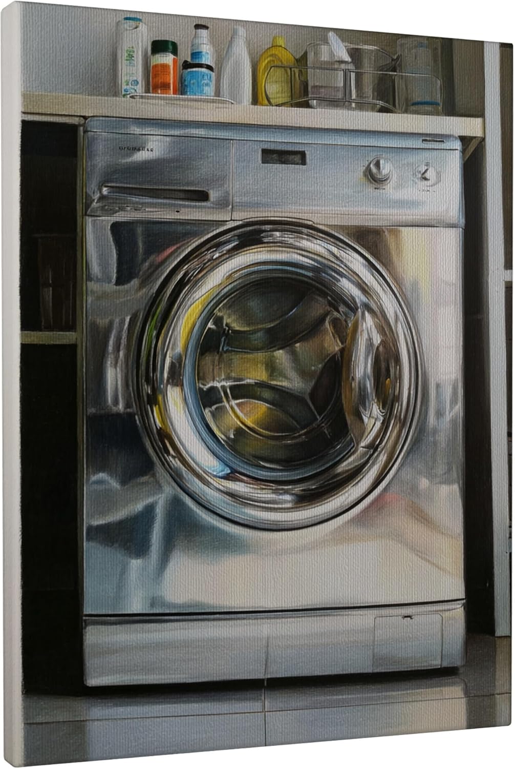 Modern Silver Washing Machine Canvas Wall Art, Home Appliance Decor for Laundry Room, Kitchen, Living Room, Aesthetic Art Print 16x20 Inch
