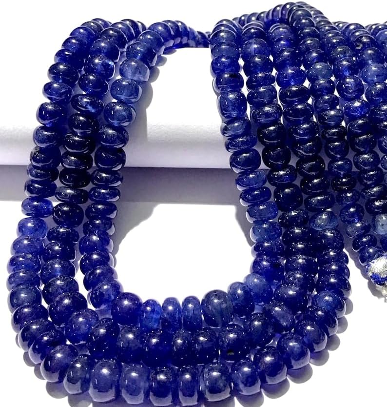 Natural BLUE SAPPHIRE roundelle smooth Beads 5.5-8 MM 17 inch long string jewelry making gemstone beads for necklace bracelet