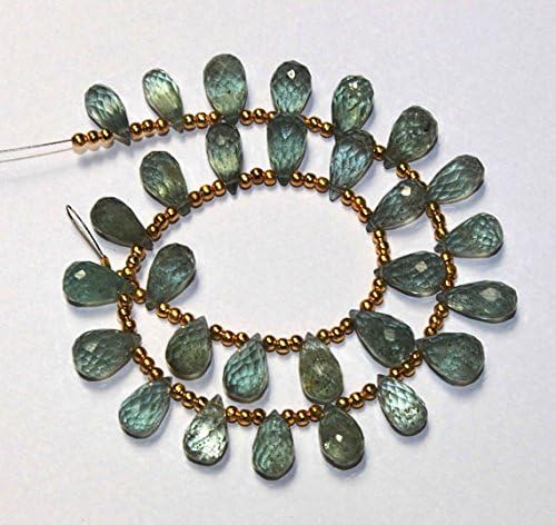 13 inch natural beads strand of 11x7-13x5.5mm faceted teardrop moss aquamarine gemstone briolletes beads for DIY jewelry - necklace, bracelet, earring, ring.