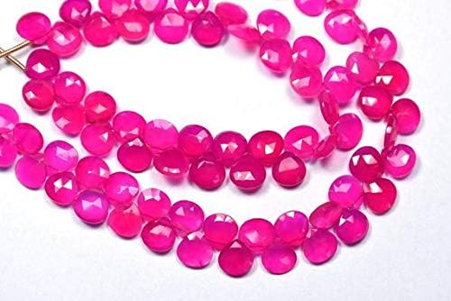 7 Inch Strand 8mm Natural Fushia Pink Chalceny Faceted Heart Briolettes Code-HIGH-59112