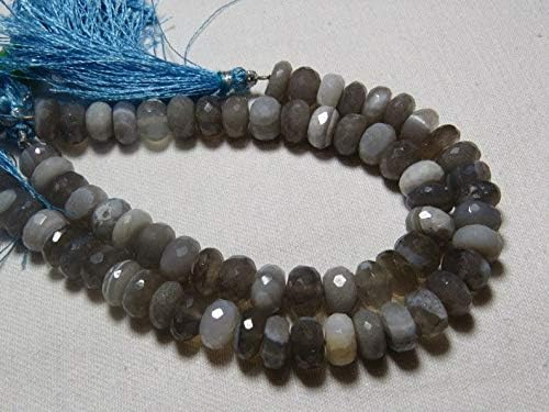 13 inch natural beads strand of 7-8mm faceted rondelle gray chalcedony gemstone beads for DIY jewelry - necklace, bracelet, earring, ring.