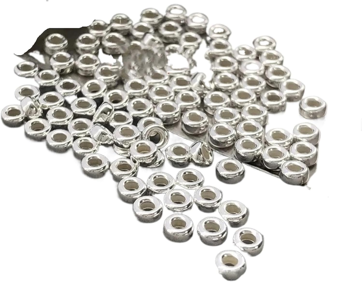 Beads for Jewelry Making 80PCS Silver Beads Flat Round Loose Spacer Large Hole Jewelry Making Findings Components(8mm)