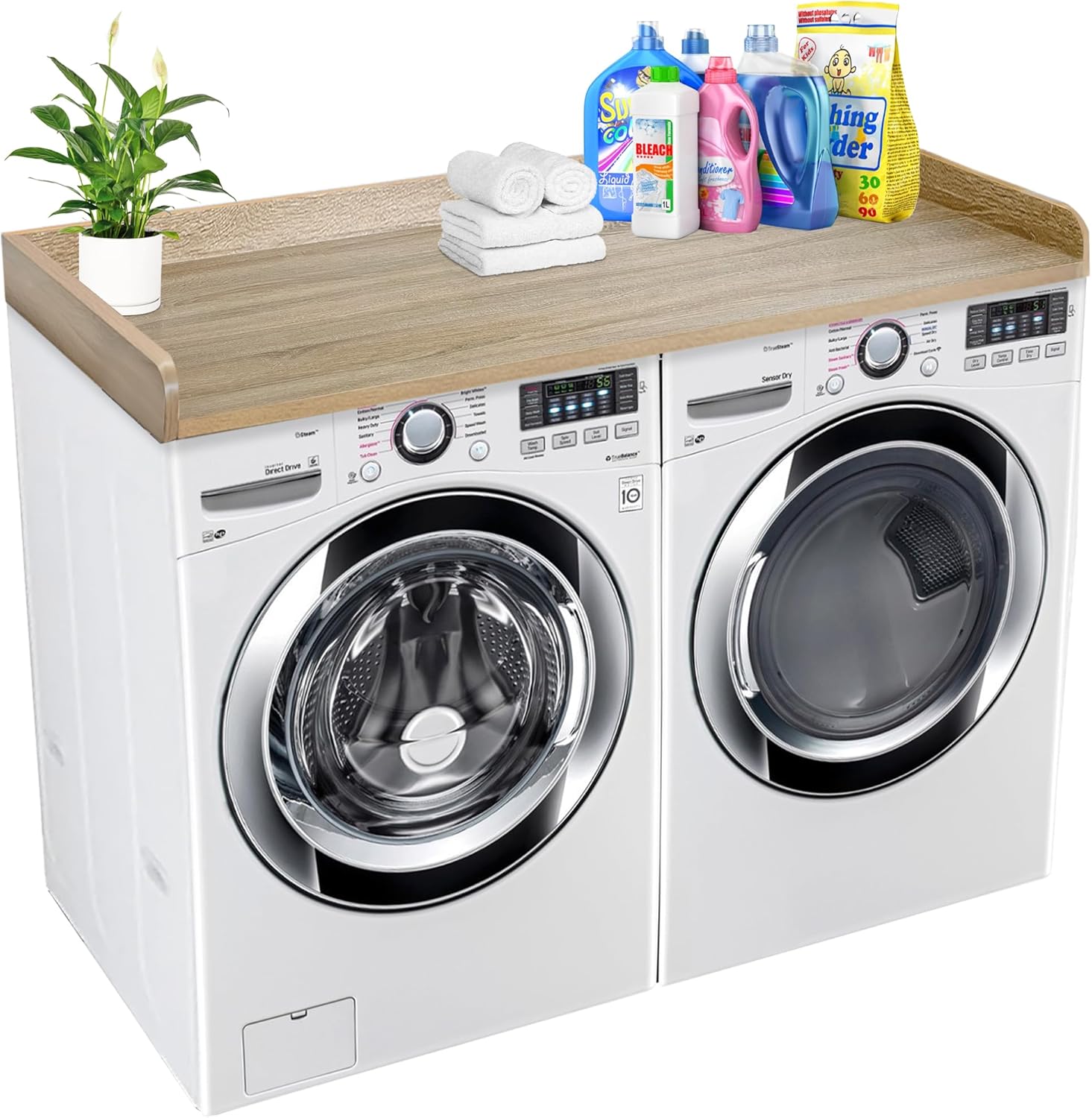 Royxen Washer Dryer Countertop with Solid Wood Core,54“W x 27.5D Laundry Countertop with Edge Rails,Washer and Dryer Topper for Laundry Room Organization(White Oak)